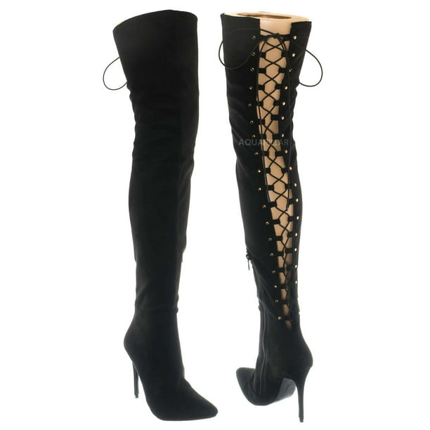Women High Block Heels Over The Knee Shoes Thigh High Lace Up Boots Winter Shoes